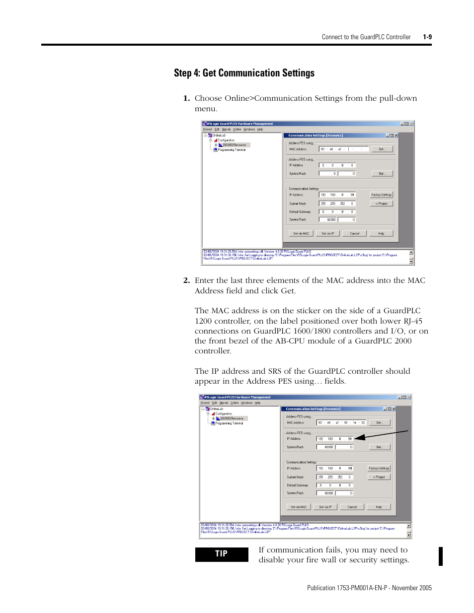 Step 4: get communication settings -9, Step 4: get communication settings | Rockwell Automation 1753-PCS-PAR Using RSLogix Guard PLUS! with GuardPLC Controllers User Manual | Page 19 / 122