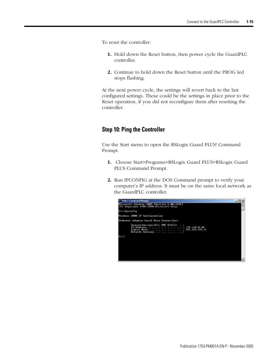 Step 10: ping the controller -15, Step 10: ping the controller | Rockwell Automation 1753-PCS-PAR Using RSLogix Guard PLUS! with GuardPLC Controllers User Manual | Page 25 / 122