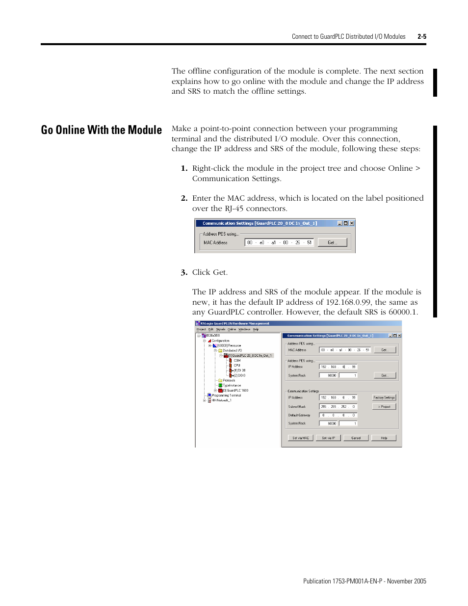 Go online with the module, Go online with the module -5 | Rockwell Automation 1753-PCS-PAR Using RSLogix Guard PLUS! with GuardPLC Controllers User Manual | Page 39 / 122