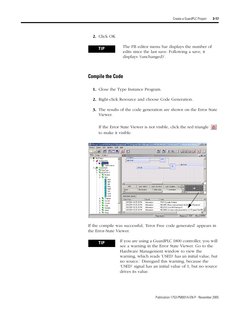 Compile the code -17, Compile the code | Rockwell Automation 1753-PCS-PAR Using RSLogix Guard PLUS! with GuardPLC Controllers User Manual | Page 57 / 122