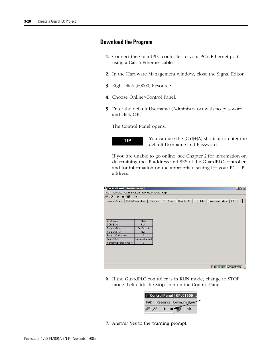 Download the program -20, Download the program | Rockwell Automation 1753-PCS-PAR Using RSLogix Guard PLUS! with GuardPLC Controllers User Manual | Page 60 / 122