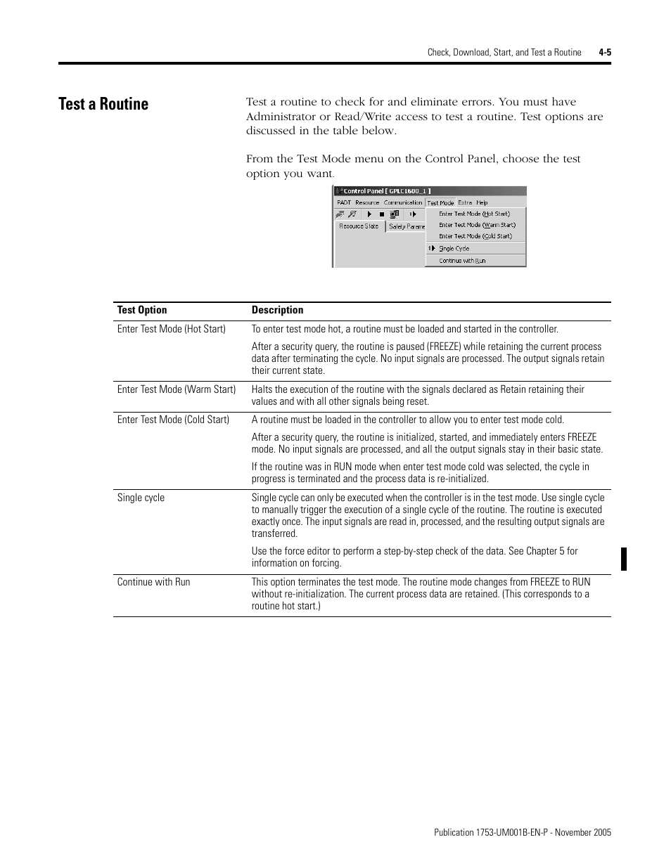 Test a routine, Test a routine -5 | Rockwell Automation 1753-PCS-PAR Using RSLogix Guard PLUS! with GuardPLC Controllers User Manual | Page 69 / 122