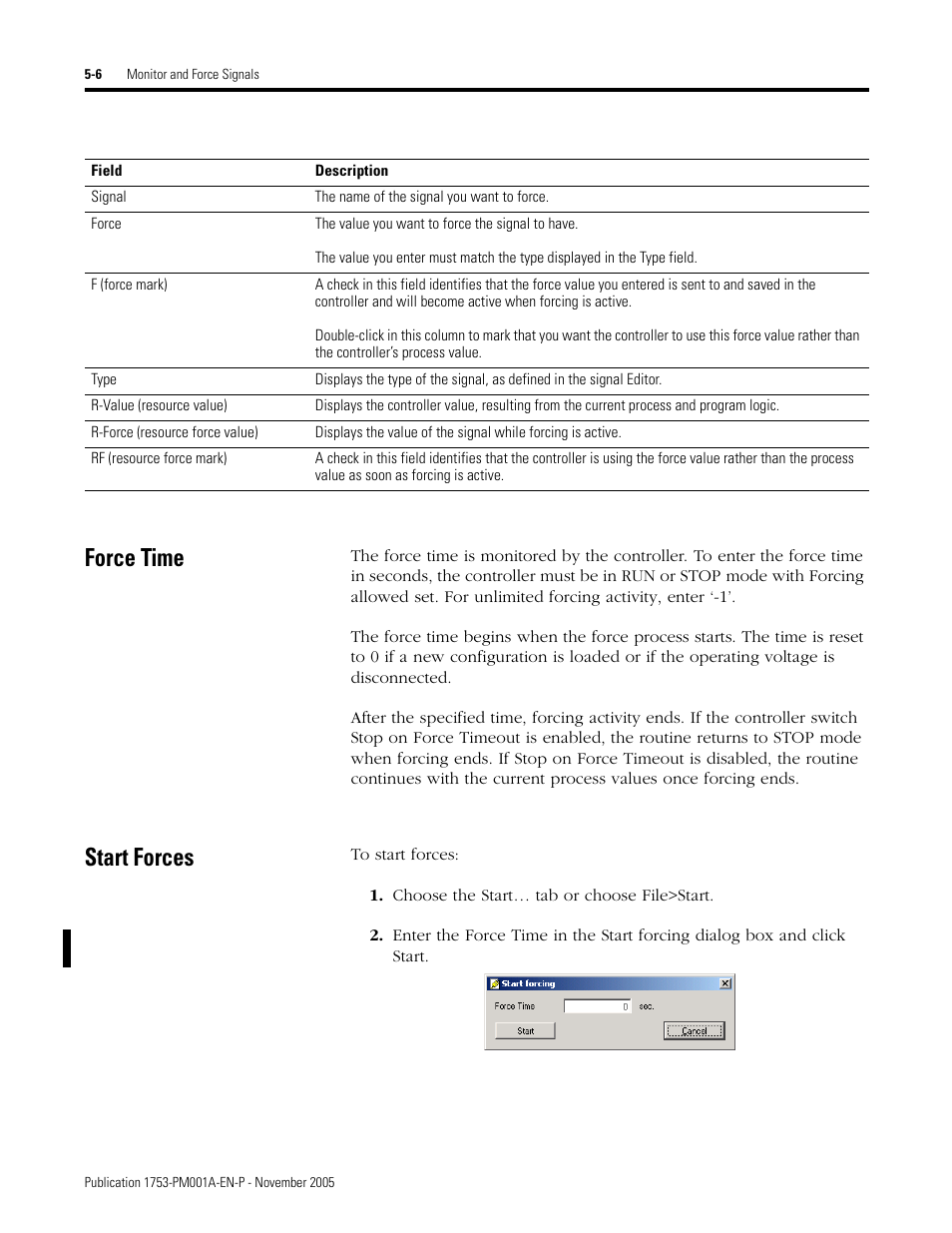 Force time, Start forces, Force time -6 start forces -6 | Rockwell Automation 1753-PCS-PAR Using RSLogix Guard PLUS! with GuardPLC Controllers User Manual | Page 76 / 122