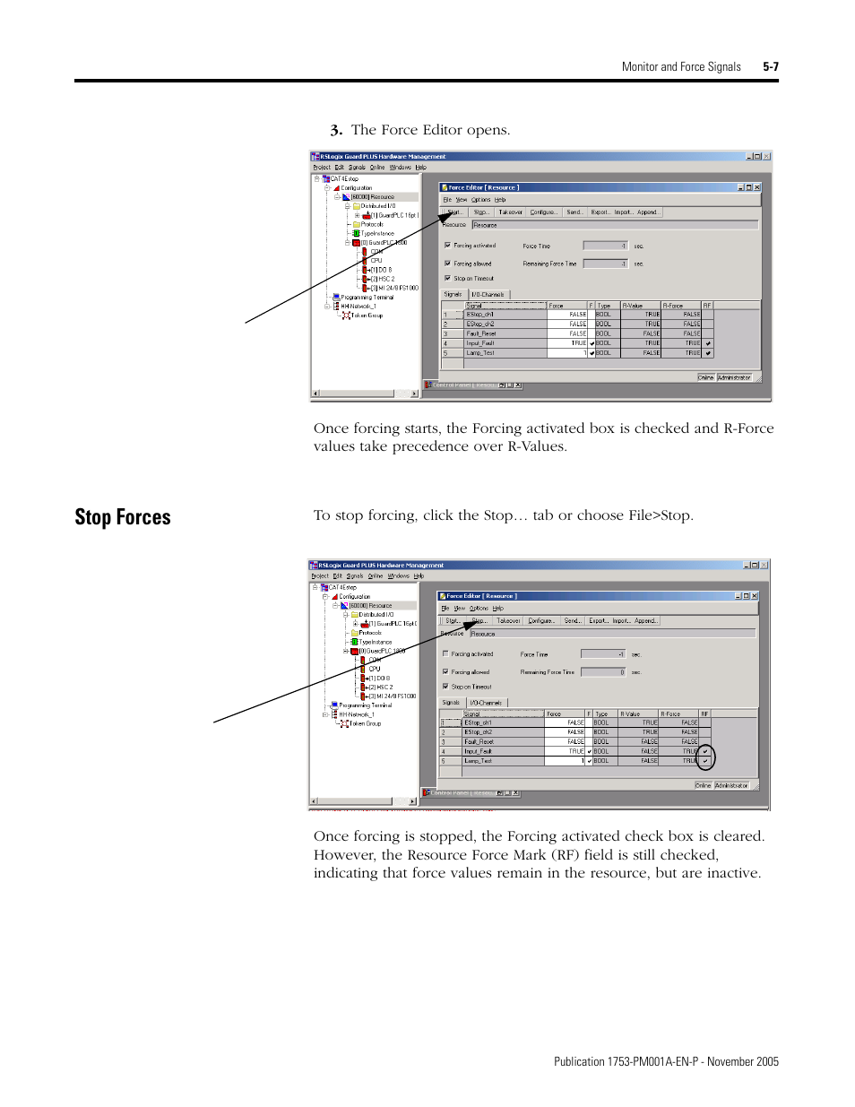 Stop forces, Stop forces -7 | Rockwell Automation 1753-PCS-PAR Using RSLogix Guard PLUS! with GuardPLC Controllers User Manual | Page 77 / 122