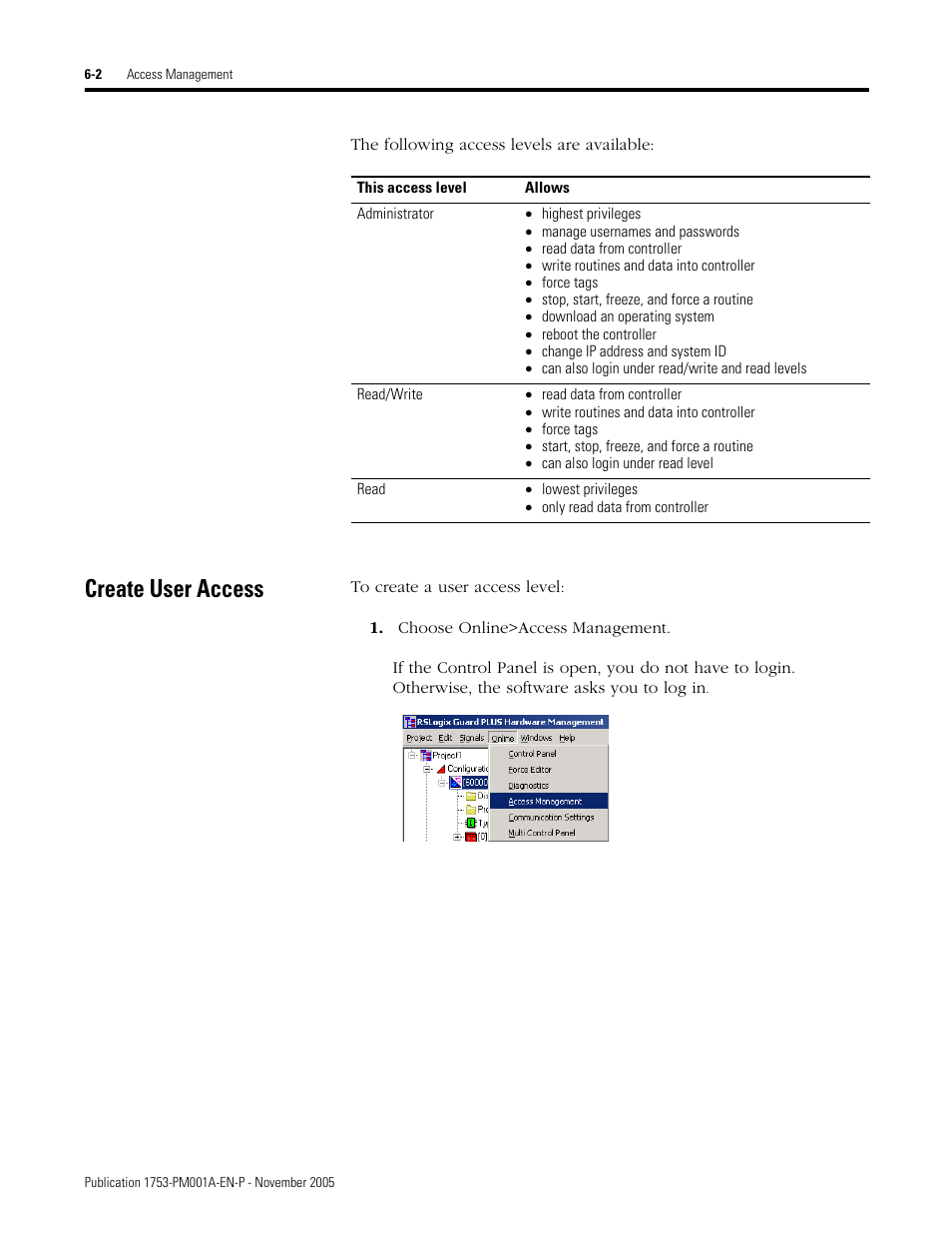 Create user access, Create user access -2 | Rockwell Automation 1753-PCS-PAR Using RSLogix Guard PLUS! with GuardPLC Controllers User Manual | Page 80 / 122