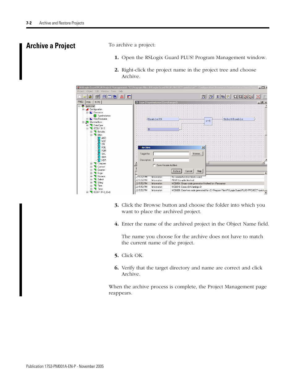 Archive a project, Archive a project -2 | Rockwell Automation 1753-PCS-PAR Using RSLogix Guard PLUS! with GuardPLC Controllers User Manual | Page 84 / 122
