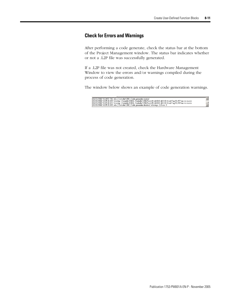 Check for errors and warnings -11, Check for errors and warnings | Rockwell Automation 1753-PCS-PAR Using RSLogix Guard PLUS! with GuardPLC Controllers User Manual | Page 97 / 122