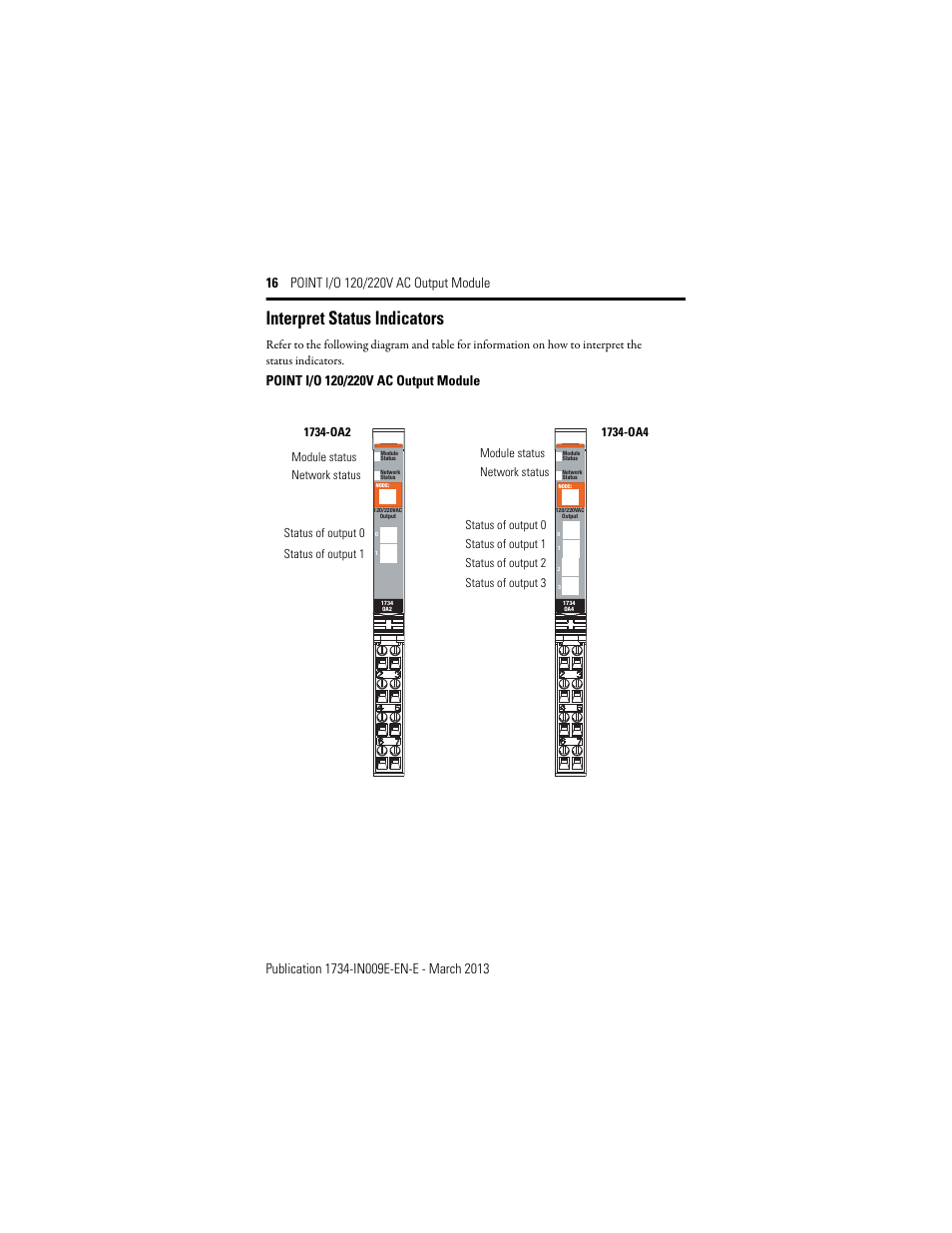 Interpret status indicators | Rockwell Automation 1734-OA4, Series C POINT I/O 120/220V AC Output Module Installation Instructions User Manual | Page 16 / 24