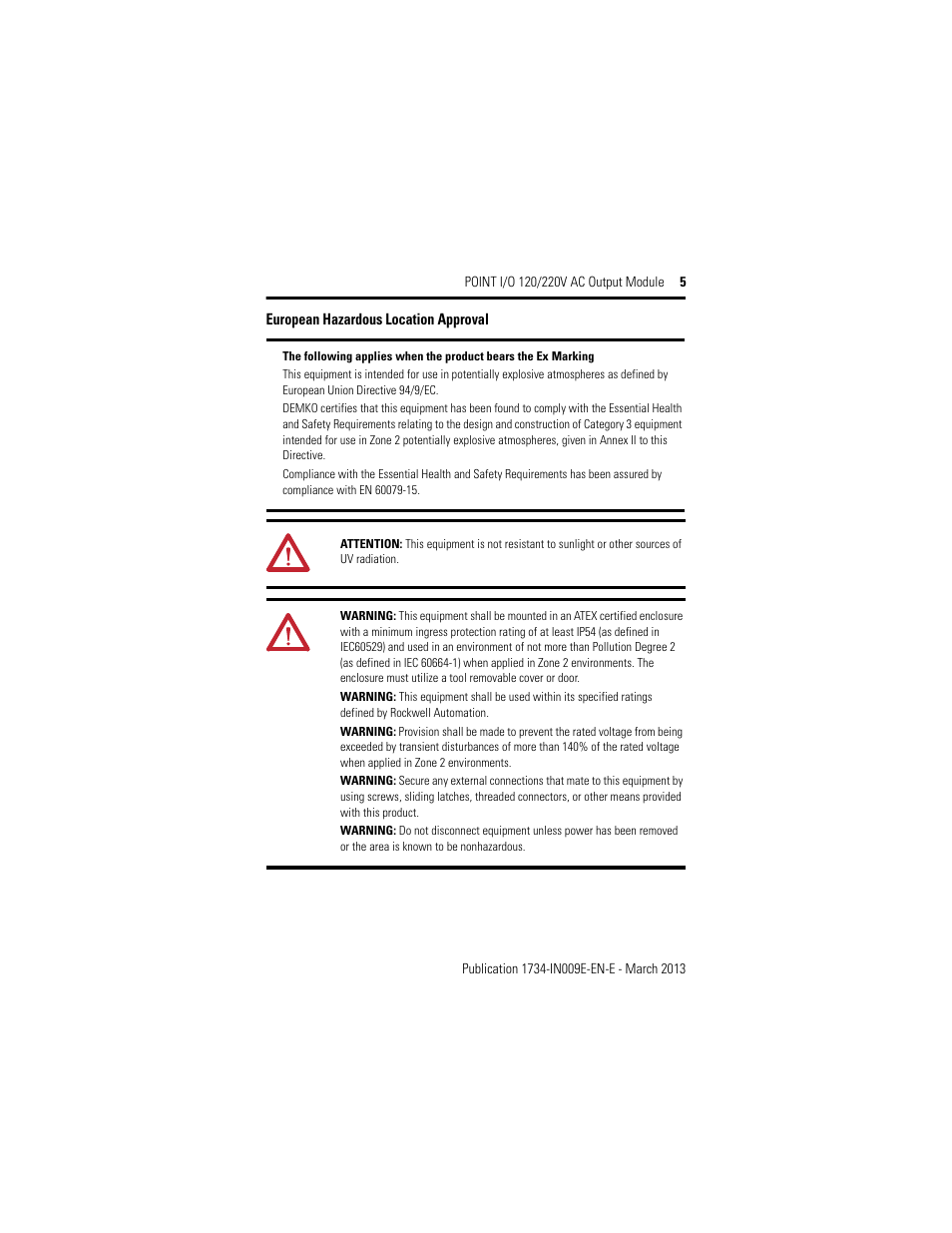 European hazardous location approval | Rockwell Automation 1734-OA4, Series C POINT I/O 120/220V AC Output Module Installation Instructions User Manual | Page 5 / 24