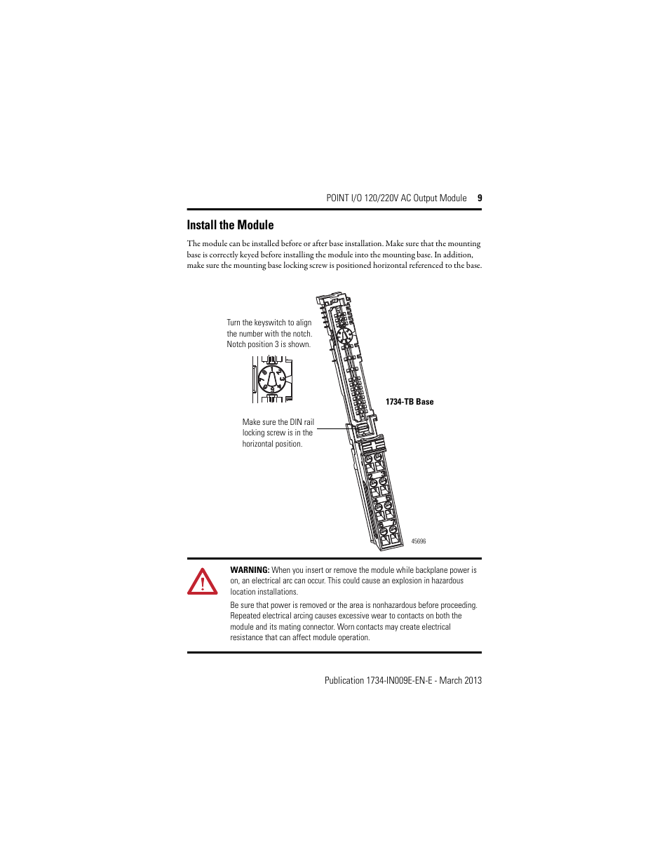 Install the module | Rockwell Automation 1734-OA4, Series C POINT I/O 120/220V AC Output Module Installation Instructions User Manual | Page 9 / 24