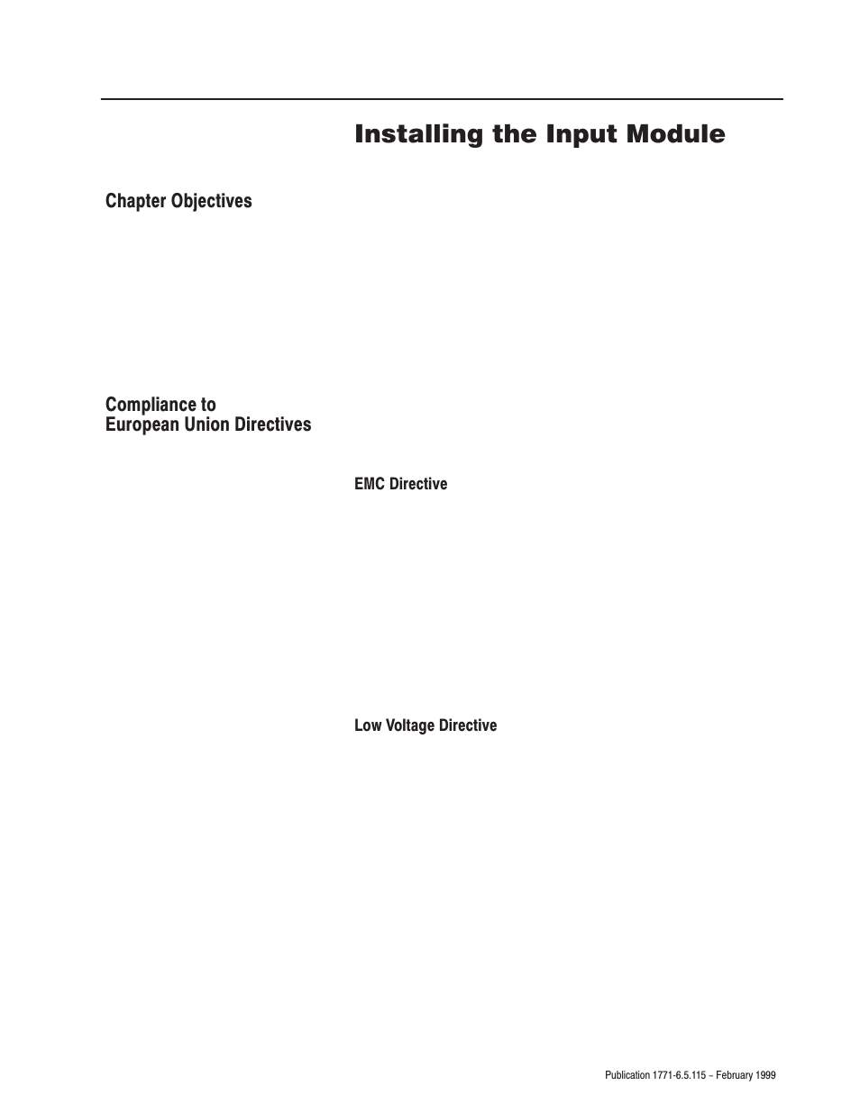 2 - installing the input module, Chapter objectives, Compliance to european union directives | Installing the input module, Chapter | Rockwell Automation 1771-IFE ANALOG INPUT MODULE User Manual | Page 13 / 82