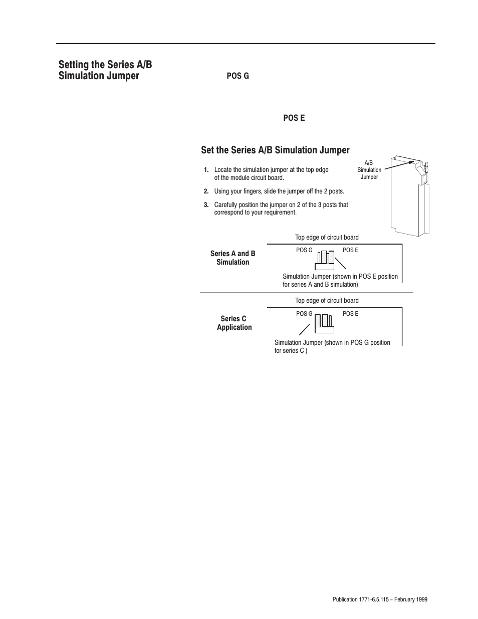 Setting the series a/b simulation jumper, Set the series a/b simulation jumper | Rockwell Automation 1771-IFE ANALOG INPUT MODULE User Manual | Page 17 / 82