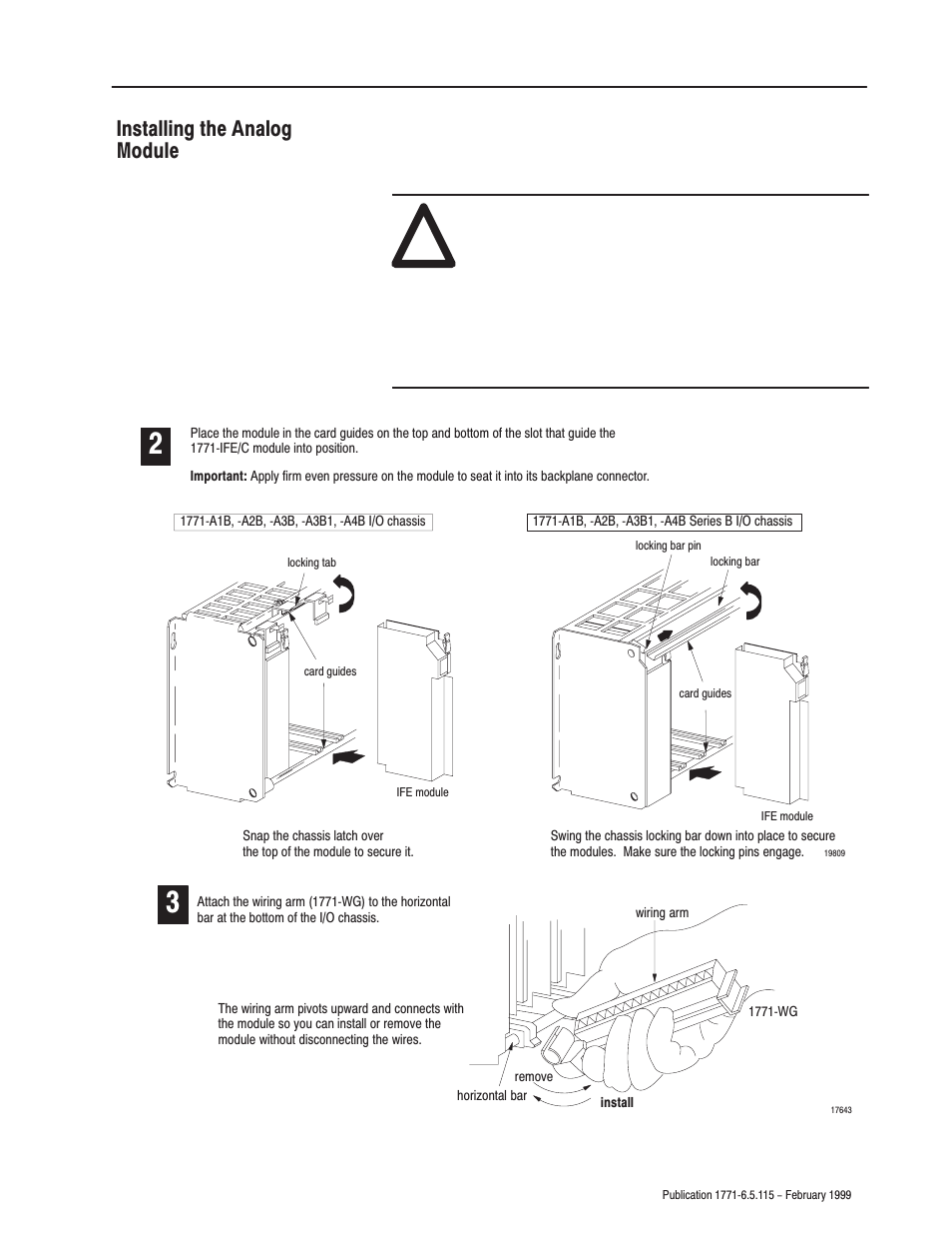 Installing the analog module | Rockwell Automation 1771-IFE ANALOG INPUT MODULE User Manual | Page 19 / 82