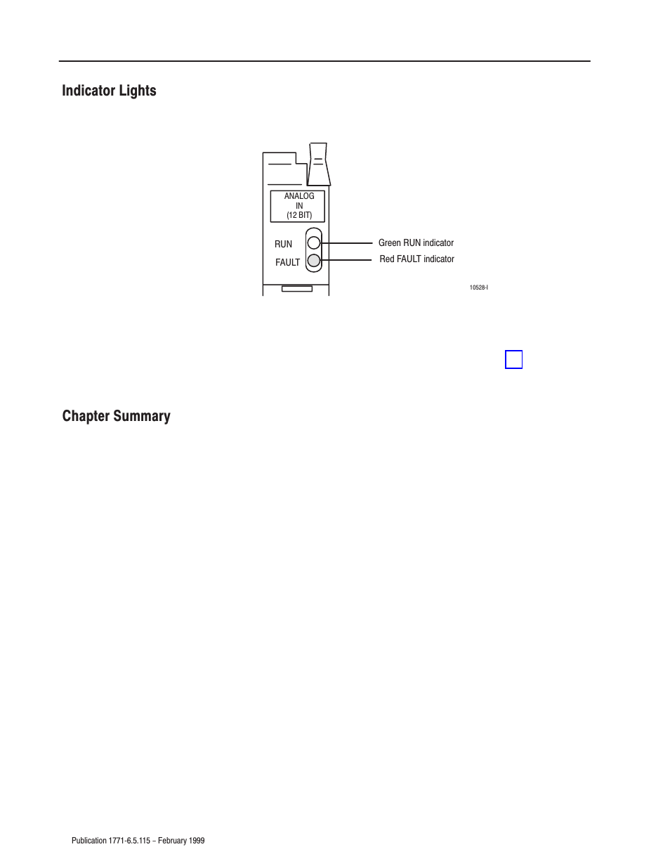 Indicator lights, Chapter summary, Indicator lights chapter summary | Rockwell Automation 1771-IFE ANALOG INPUT MODULE User Manual | Page 26 / 82