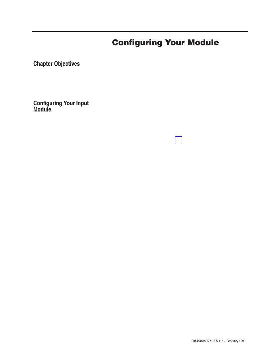 4 - configuring your module, Chapter objectives, Configuring your input module | Configuring your module, Chapter | Rockwell Automation 1771-IFE ANALOG INPUT MODULE User Manual | Page 33 / 82