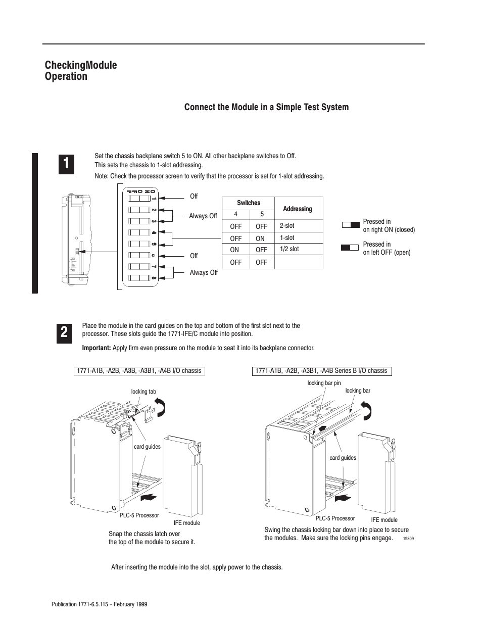 Checking module operation, Checkingmodule operation | Rockwell Automation 1771-IFE ANALOG INPUT MODULE User Manual | Page 54 / 82