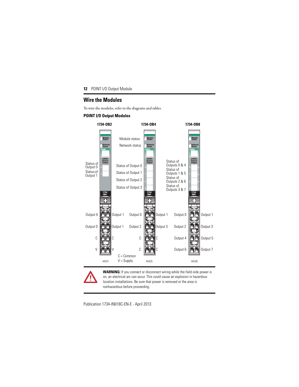 Wire the modules, Point i/o output modules | Rockwell Automation 1734-OB2_OB4_OB8, Series C POINT I/O Output Module Installation Instructions User Manual | Page 12 / 24