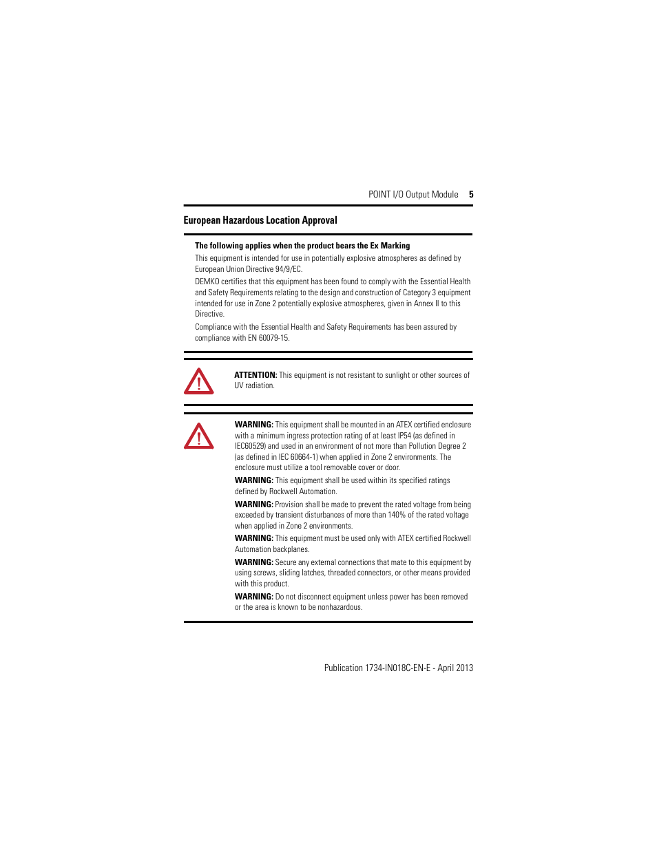 European hazardous location approval | Rockwell Automation 1734-OB2_OB4_OB8, Series C POINT I/O Output Module Installation Instructions User Manual | Page 5 / 24