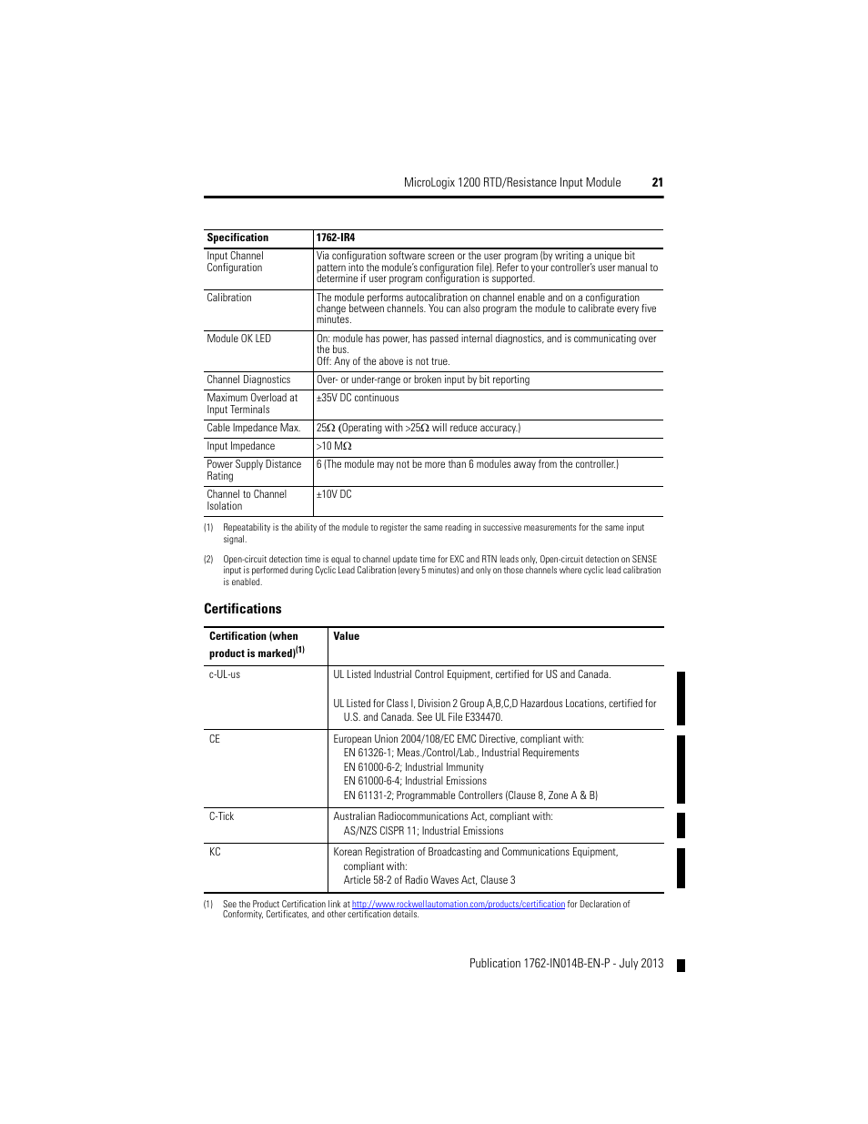 Rockwell Automation 1762-IR4 RTD/Resistance Input Module User Manual | Page 21 / 24