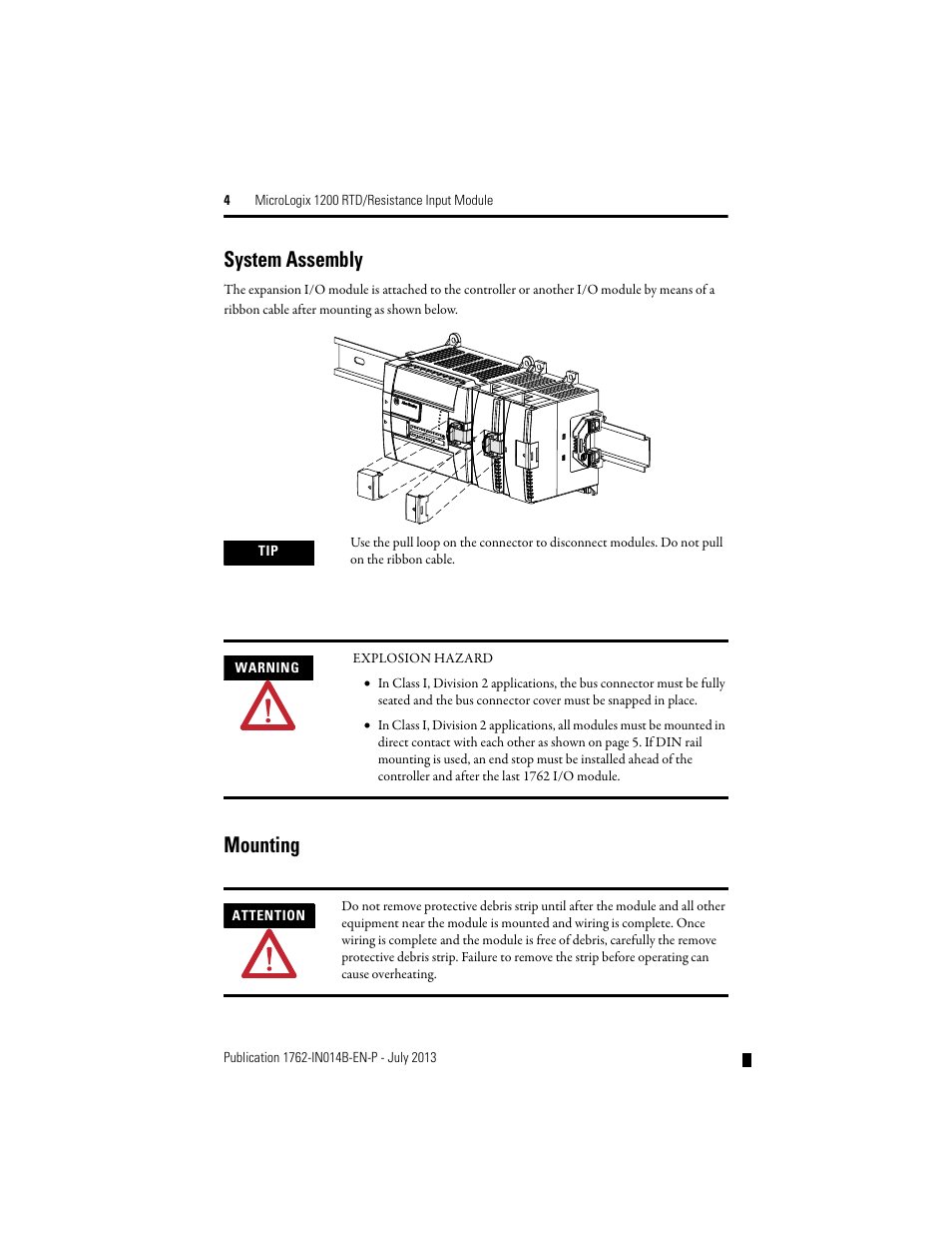 System assembly, Mounting | Rockwell Automation 1762-IR4 RTD/Resistance Input Module User Manual | Page 4 / 24