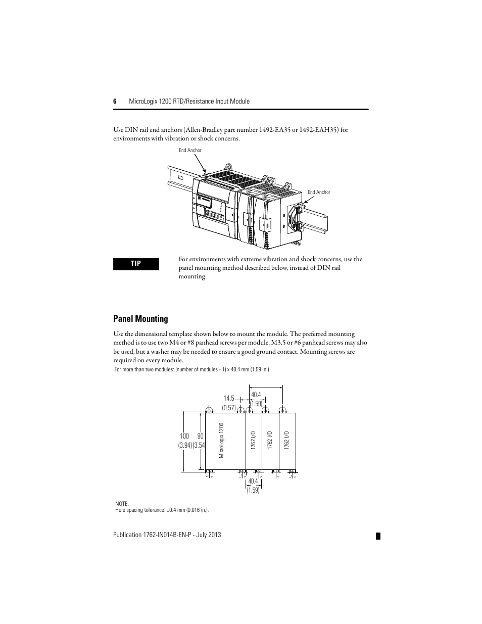 Panel mounting | Rockwell Automation 1762-IR4 RTD/Resistance Input Module User Manual | Page 6 / 24