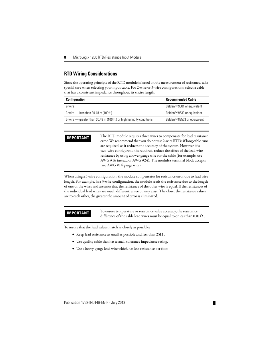 Rtd wiring considerations | Rockwell Automation 1762-IR4 RTD/Resistance Input Module User Manual | Page 8 / 24