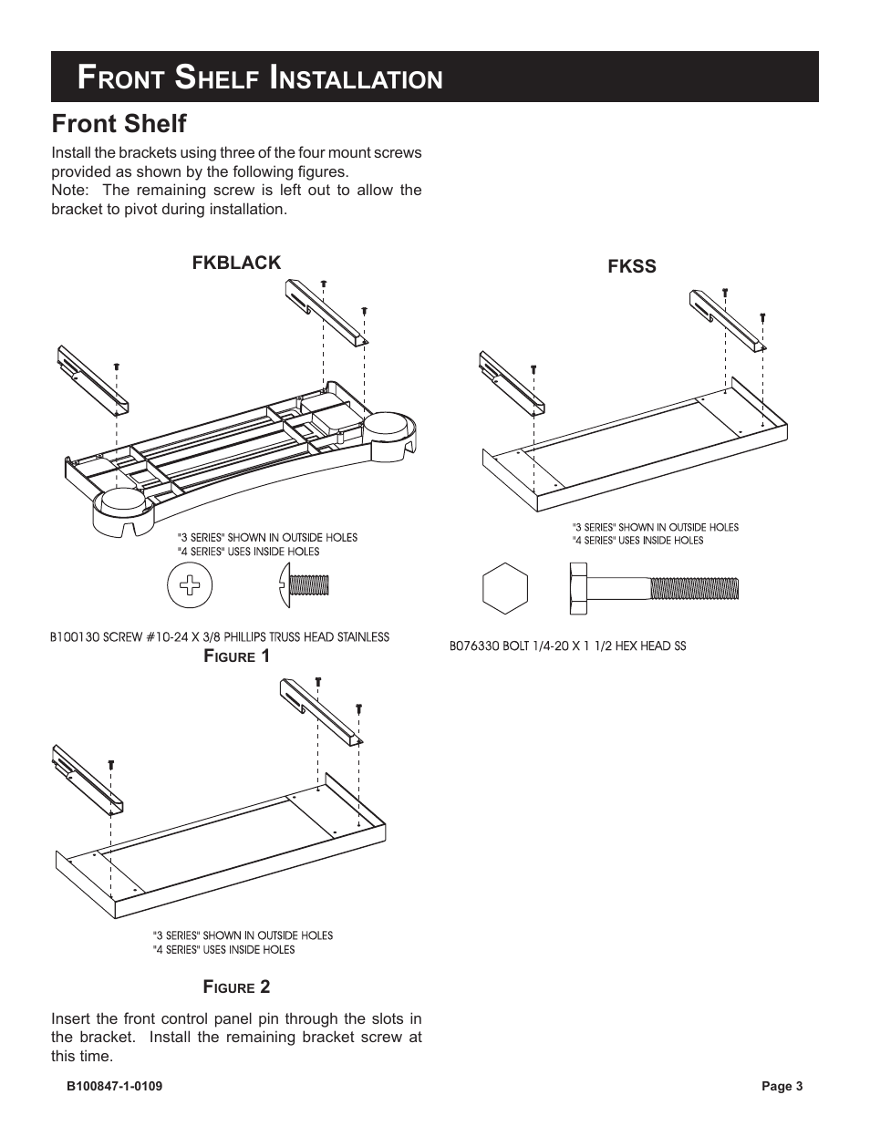 Front shelf, Ront, Helf | Nstallation | Broilmaster B100847-1-0109 User Manual | Page 3 / 4