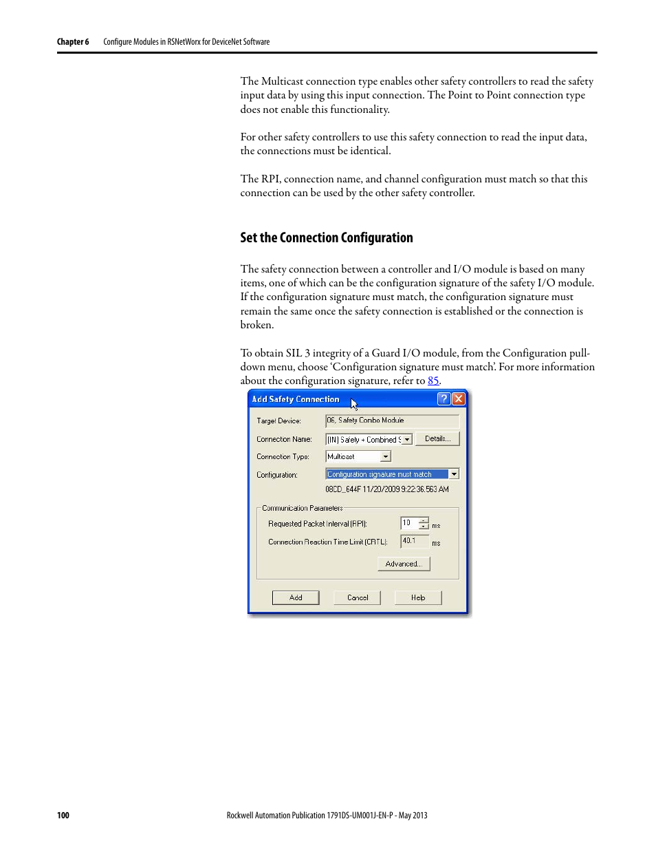 Set the connection configuration | Rockwell Automation 1791DS-IBxxxx Guard I/O DeviceNet Safety Modules User Manual | Page 100 / 178