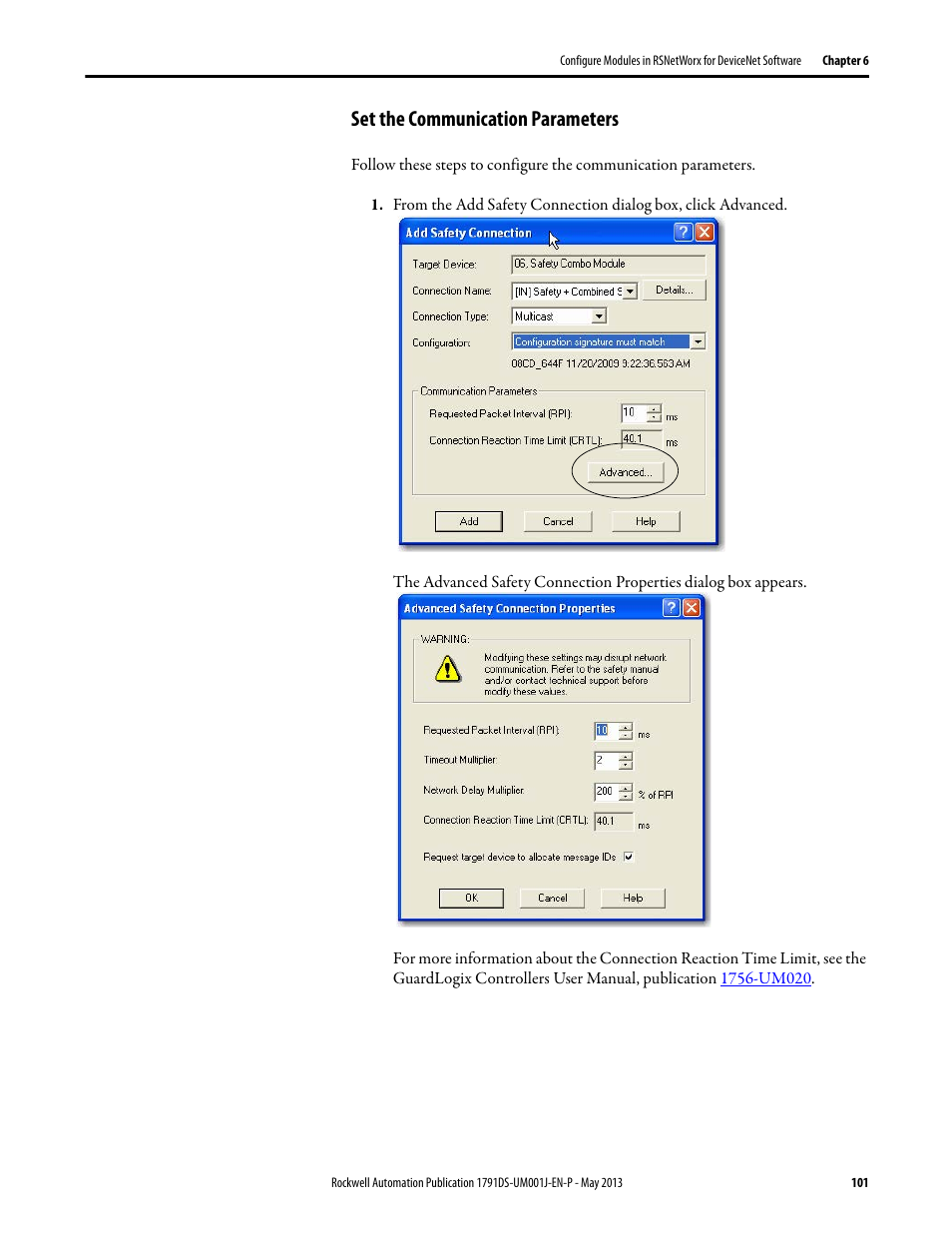 Set the communication parameters | Rockwell Automation 1791DS-IBxxxx Guard I/O DeviceNet Safety Modules User Manual | Page 101 / 178