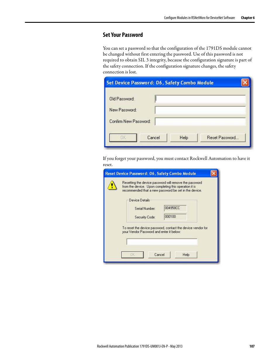 Set your password | Rockwell Automation 1791DS-IBxxxx Guard I/O DeviceNet Safety Modules User Manual | Page 107 / 178