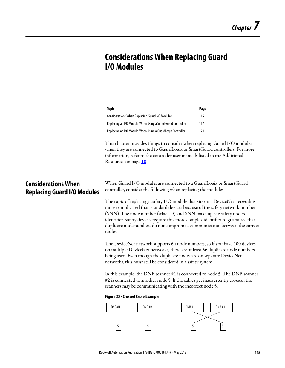 Considerations when replacing guard i/o modules, Chapter 7, Chapter | Rockwell Automation 1791DS-IBxxxx Guard I/O DeviceNet Safety Modules User Manual | Page 115 / 178