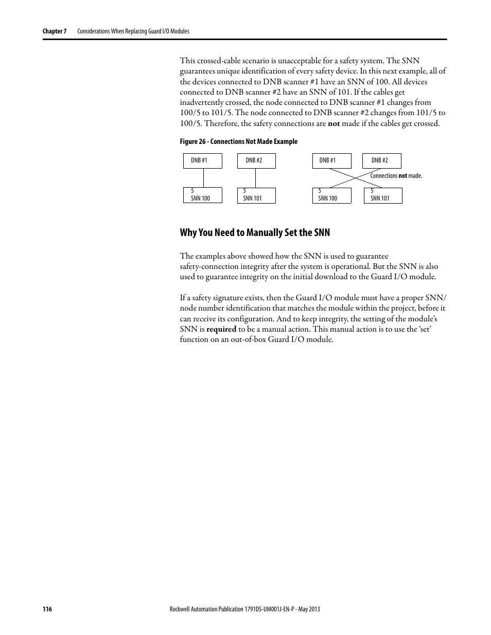 Why you need to manually set the snn | Rockwell Automation 1791DS-IBxxxx Guard I/O DeviceNet Safety Modules User Manual | Page 116 / 178