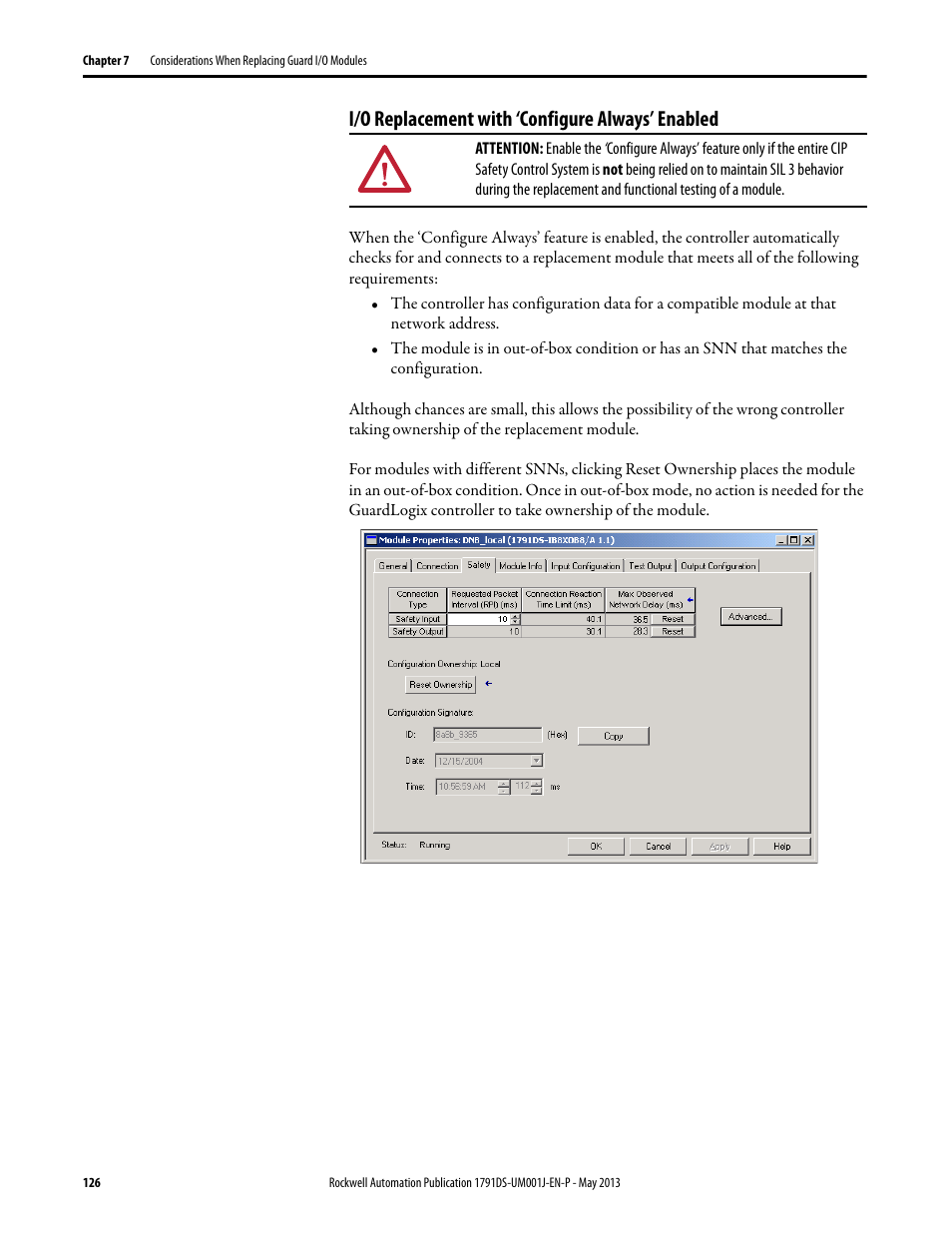 I/o replacement with ‘configure always’ enabled | Rockwell Automation 1791DS-IBxxxx Guard I/O DeviceNet Safety Modules User Manual | Page 126 / 178