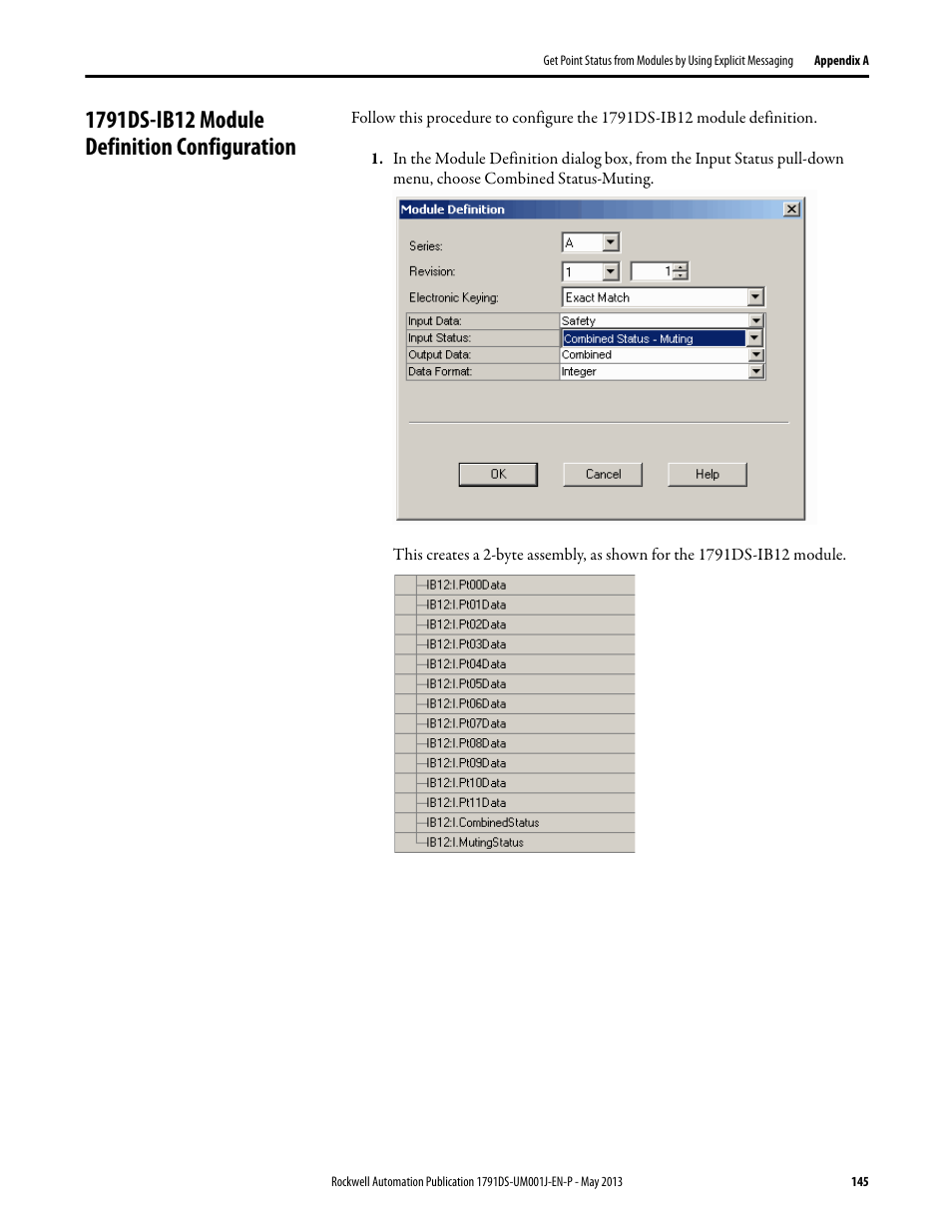 1791ds-ib12 module definition configuration | Rockwell Automation 1791DS-IBxxxx Guard I/O DeviceNet Safety Modules User Manual | Page 145 / 178