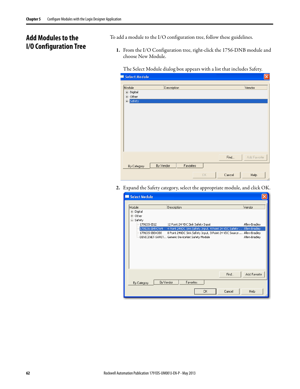 Add modules to the i/o configuration tree | Rockwell Automation 1791DS-IBxxxx Guard I/O DeviceNet Safety Modules User Manual | Page 62 / 178