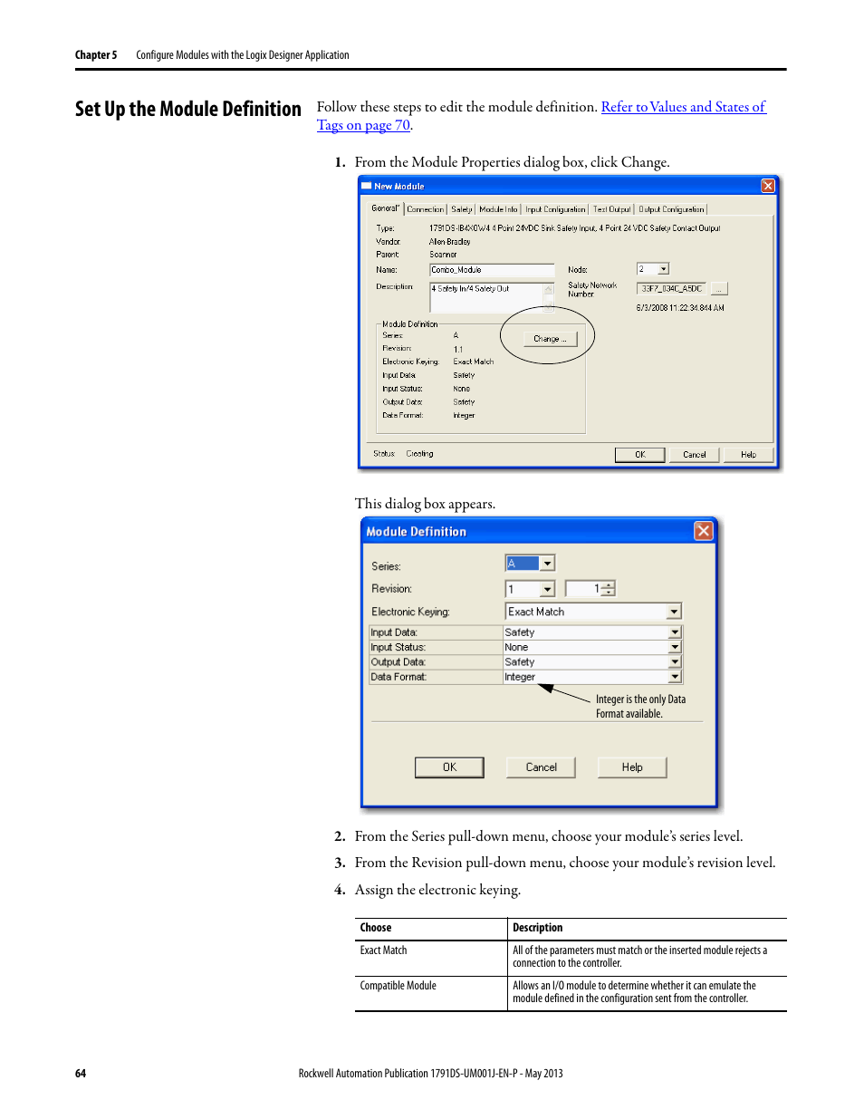 Set up the module definition | Rockwell Automation 1791DS-IBxxxx Guard I/O DeviceNet Safety Modules User Manual | Page 64 / 178