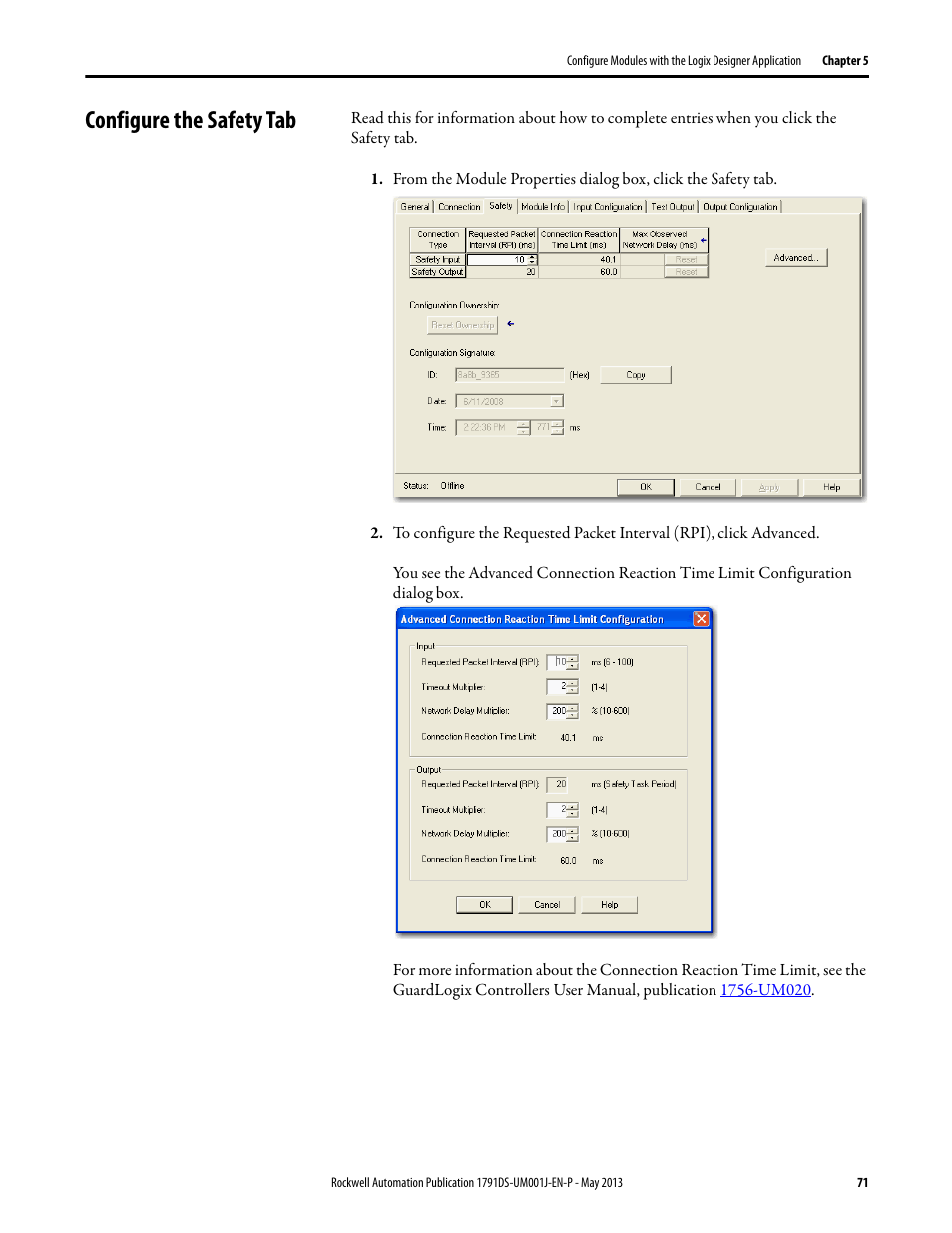 Configure the safety tab | Rockwell Automation 1791DS-IBxxxx Guard I/O DeviceNet Safety Modules User Manual | Page 71 / 178