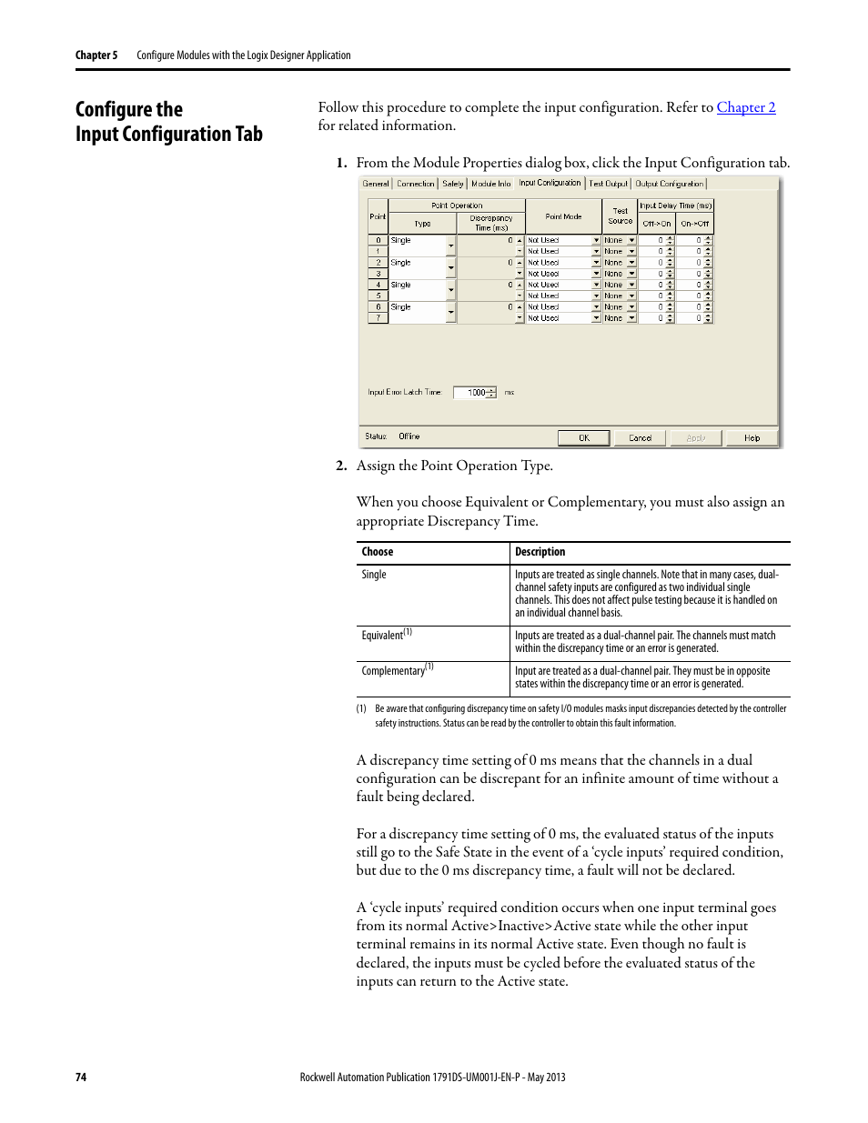 Configure the input configuration tab | Rockwell Automation 1791DS-IBxxxx Guard I/O DeviceNet Safety Modules User Manual | Page 74 / 178
