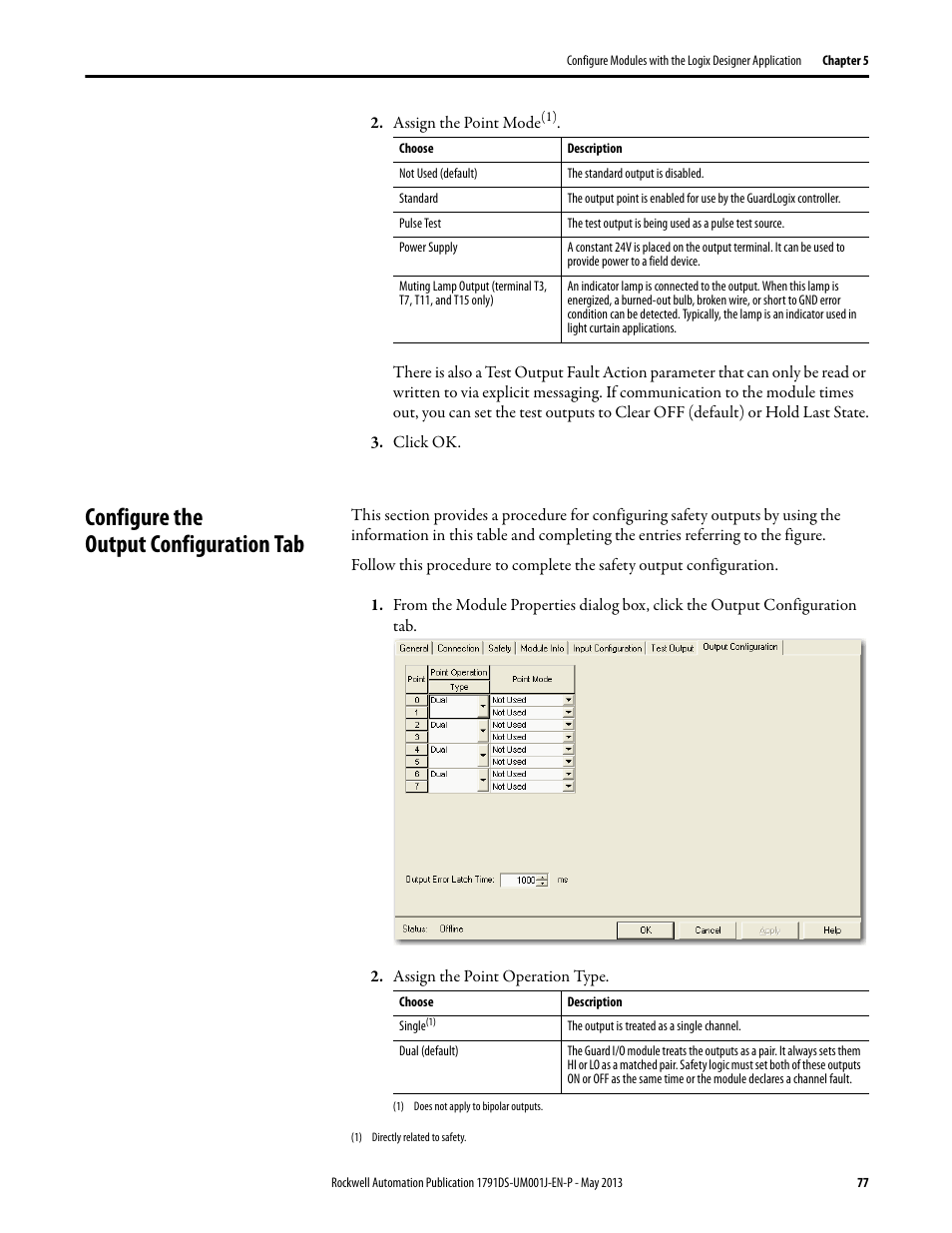 Configure the output configuration tab | Rockwell Automation 1791DS-IBxxxx Guard I/O DeviceNet Safety Modules User Manual | Page 77 / 178