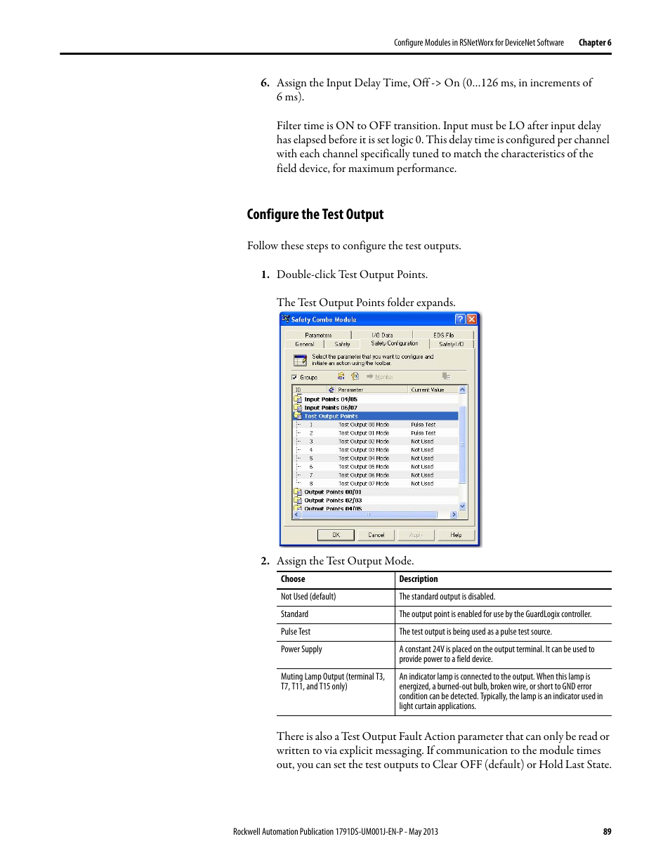 Configure the test output | Rockwell Automation 1791DS-IBxxxx Guard I/O DeviceNet Safety Modules User Manual | Page 89 / 178