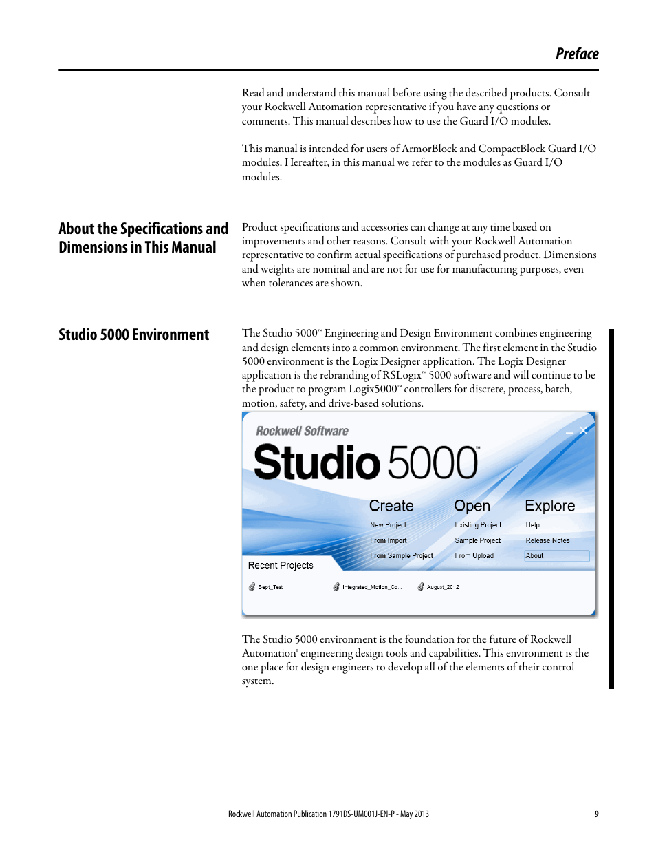 Preface, Studio 5000 environment | Rockwell Automation 1791DS-IBxxxx Guard I/O DeviceNet Safety Modules User Manual | Page 9 / 178