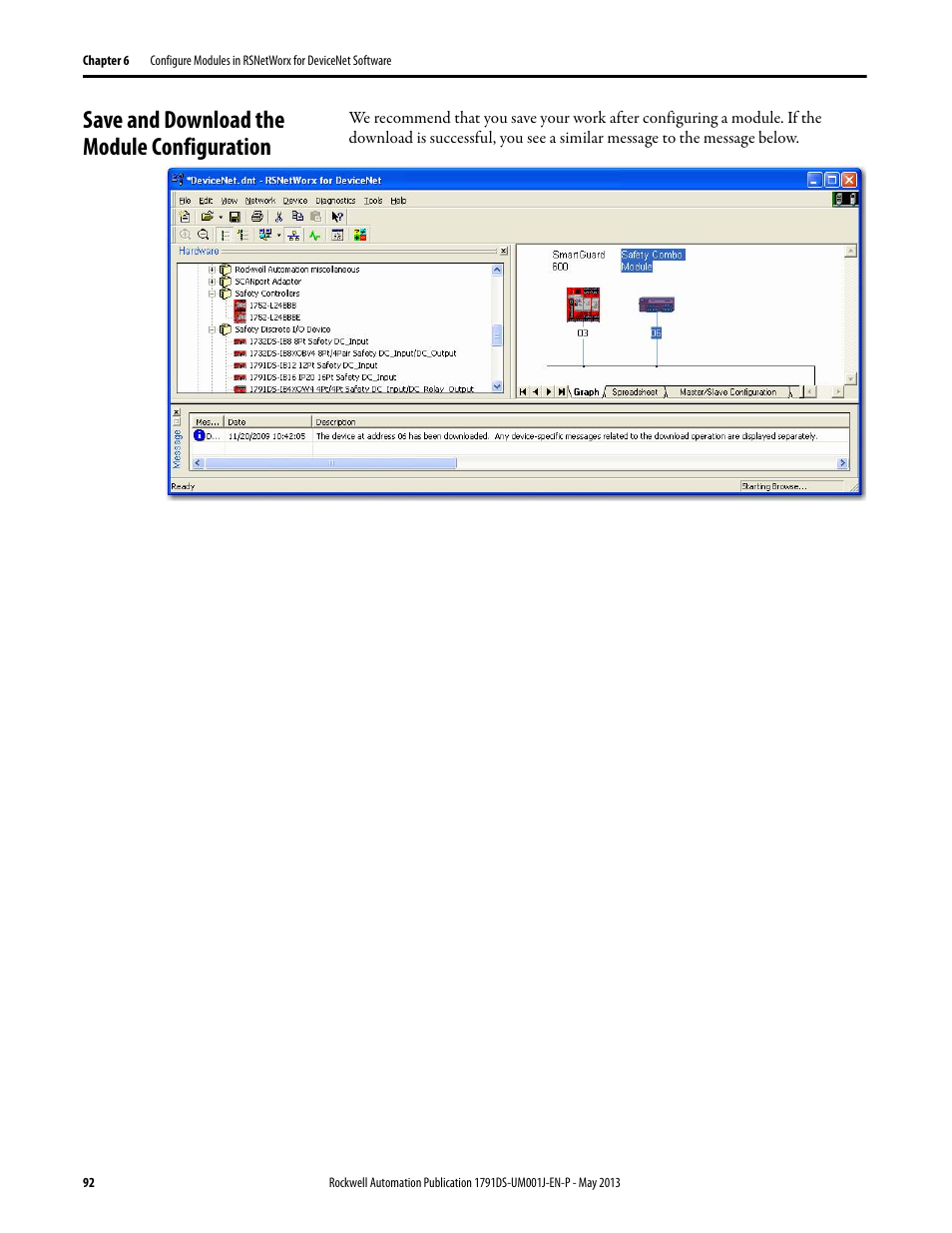 Save and download the module configuration | Rockwell Automation 1791DS-IBxxxx Guard I/O DeviceNet Safety Modules User Manual | Page 92 / 178