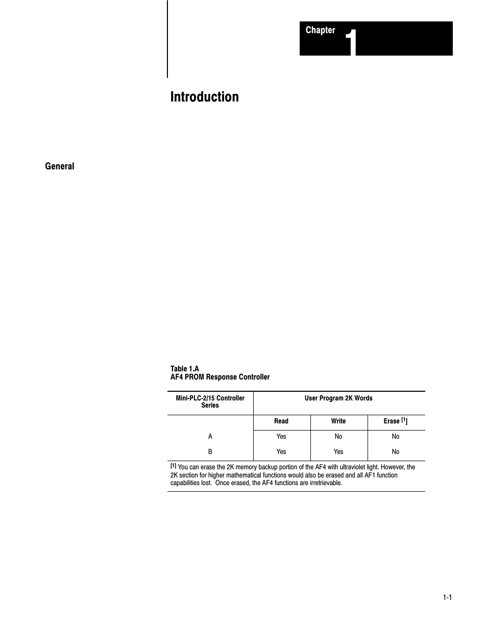 1 - introduction, General, Introduction | Rockwell Automation 1772-AF4,D17726.5.3 User Manual, AUX FUNCT PROM User Manual | Page 3 / 66