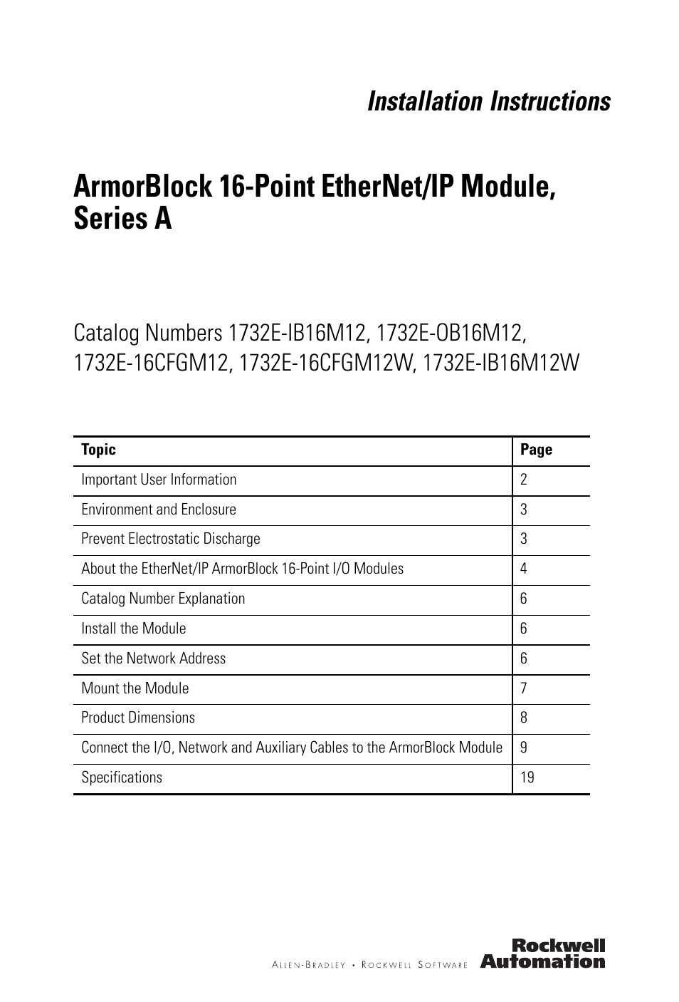 Rockwell Automation 1732E-XXXX Ethernet/IP 24Vdc 16 Input Modules User Manual | 24 pages
