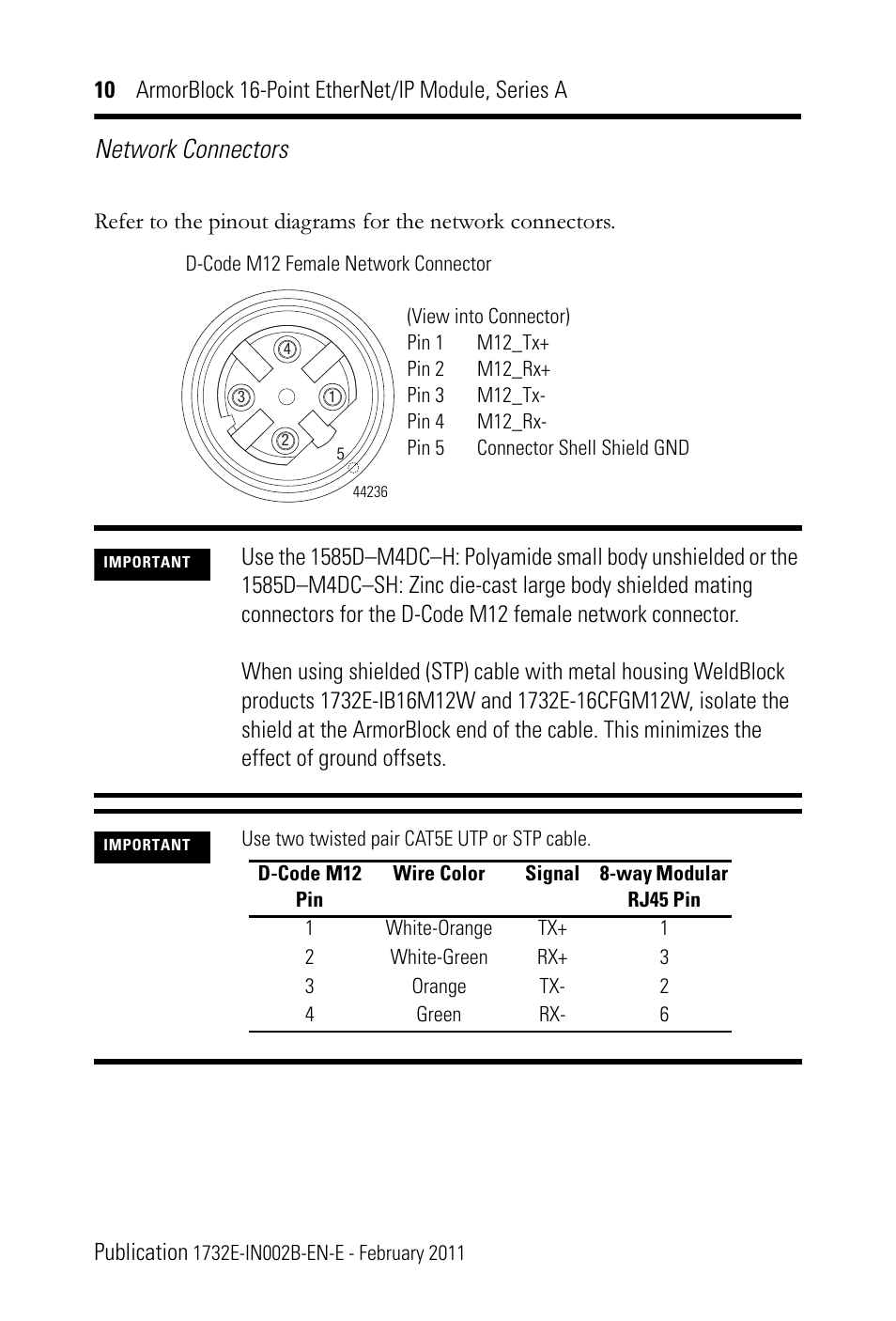 Network connectors | Rockwell Automation 1732E-XXXX Ethernet/IP 24Vdc 16 Input Modules User Manual | Page 10 / 24
