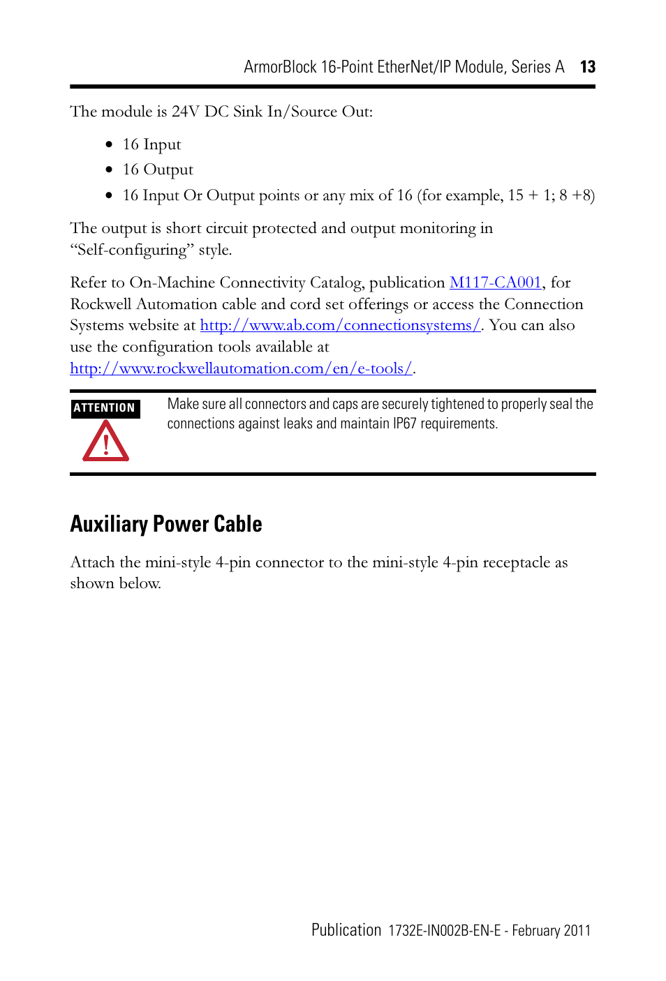 Auxiliary power cable | Rockwell Automation 1732E-XXXX Ethernet/IP 24Vdc 16 Input Modules User Manual | Page 13 / 24