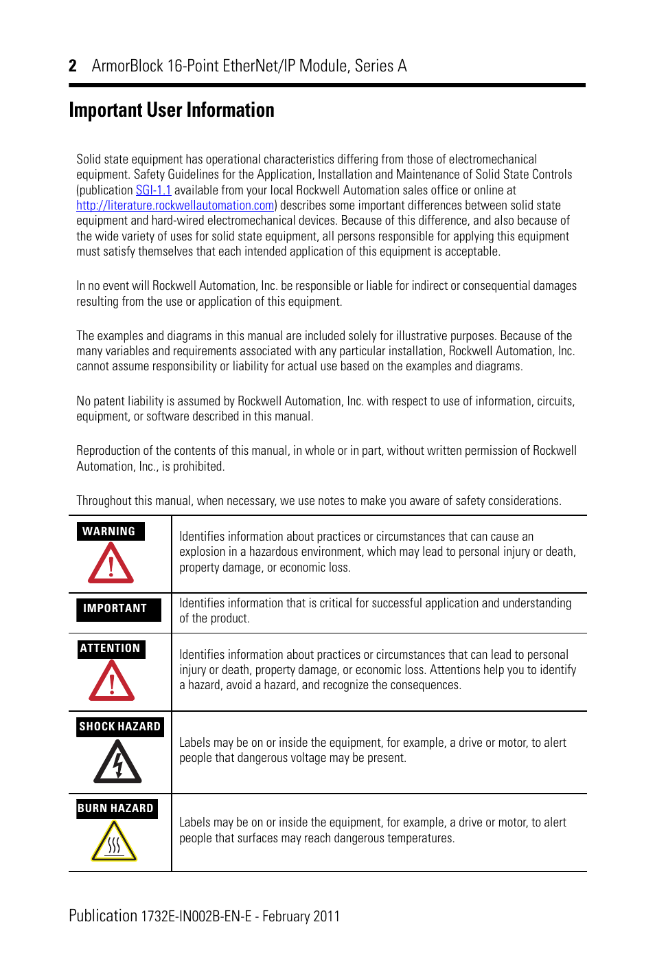 Important user information | Rockwell Automation 1732E-XXXX Ethernet/IP 24Vdc 16 Input Modules User Manual | Page 2 / 24