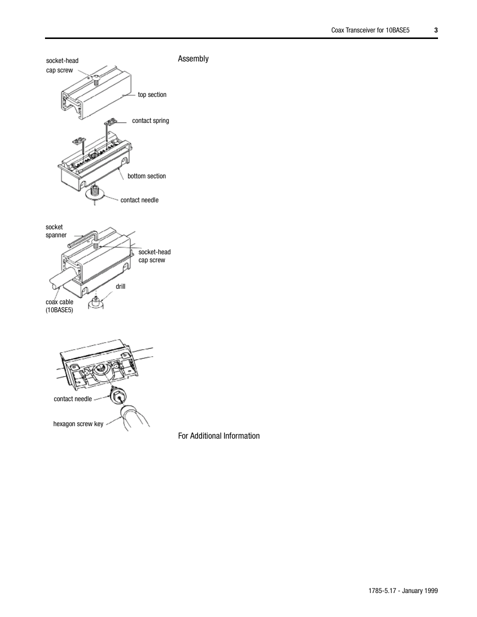 Assembly, For additional information | Rockwell Automation 1785-TR10B5 Coax Transceiver for 10BASE5 Installation Instructions User Manual | Page 3 / 8