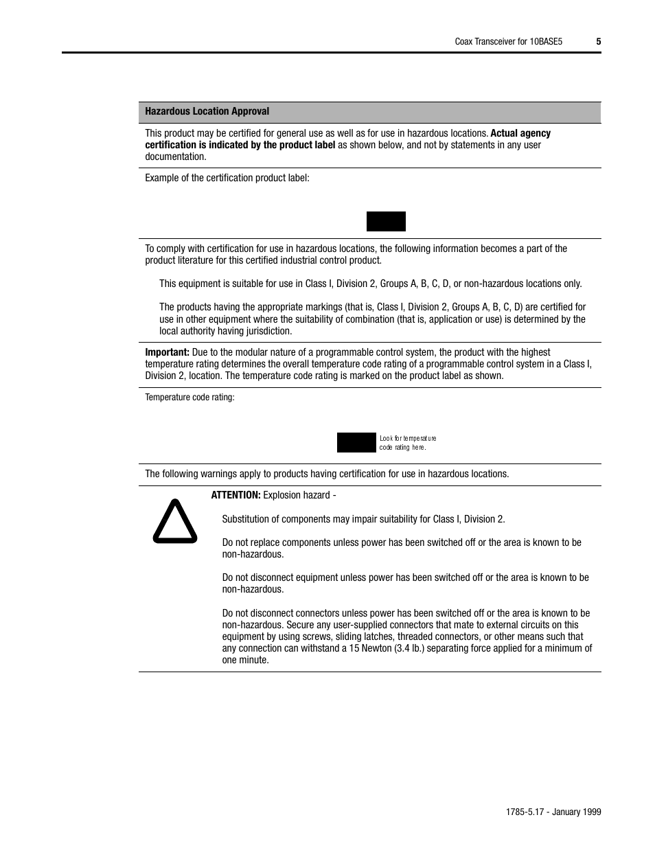 Rockwell Automation 1785-TR10B5 Coax Transceiver for 10BASE5 Installation Instructions User Manual | Page 5 / 8