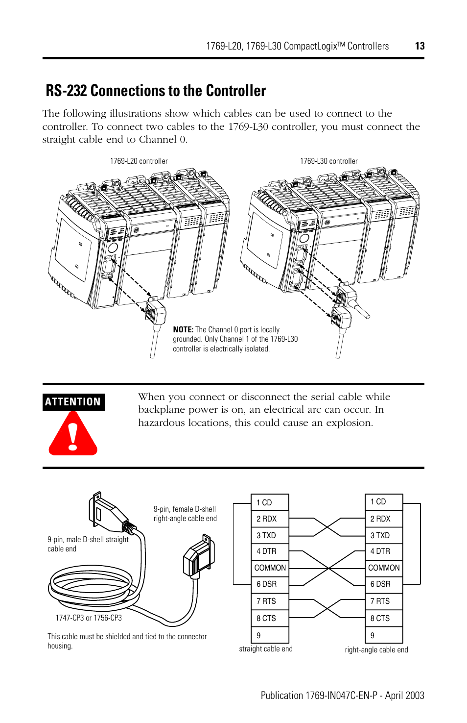 Rs-232 connections to the controller | Rockwell Automation 1769-L20_L30 CompactLogix Controller Installation Instructions User Manual | Page 13 / 24